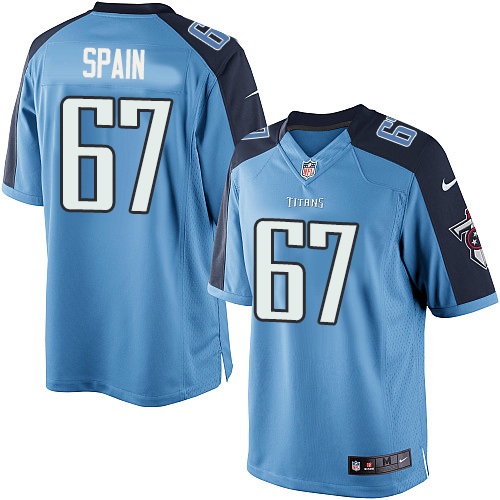 Men's Limited Quinton Spain Nike Jersey Light Blue Home - #67 NFL Tennessee Titans